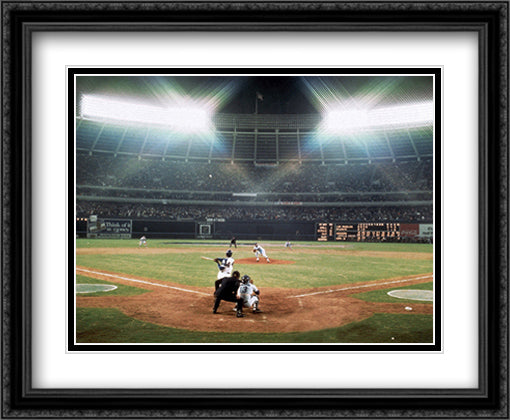 Hank Aaron 715th Home Run 34x28 Black Ornate Wood Framed Art Print Poster with Double Matting