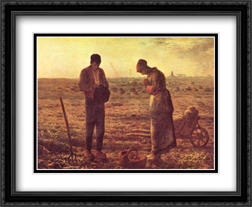 The Angelus, c.1859 34x28 Black Ornate Wood Framed Art Print Poster with Double Matting by Millet, Jean Francois