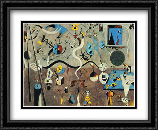 Carnival of Harlequin 34x28 Black Ornate Wood Framed Art Print Poster with Double Matting by Miro, Joan