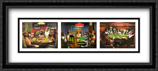 Poker Dogs 40x16 Black Ornate Wood Framed Art Print Poster with Double Matting by Coolidge, Cassius Marcellus