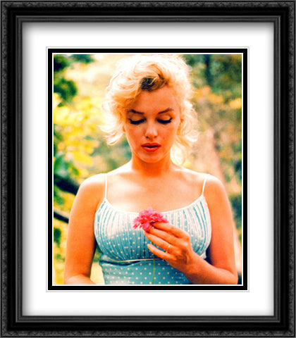 Marilyn Monroe with Flower 28x32 Black Ornate Wood Framed Art Print Poster with Double Matting