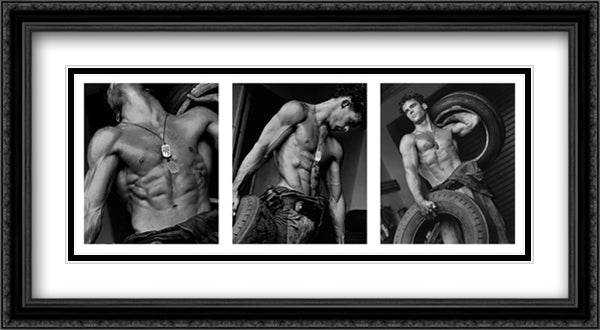 Fred with Tires II 40x20 Black Ornate Wood Framed Art Print Poster with Double Matting by Ritts, Herb