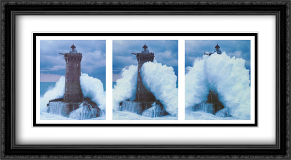 Phare du Four dans la Vague 40x22 Black Ornate Wood Framed Art Print Poster with Double Matting by Guichard, Jean