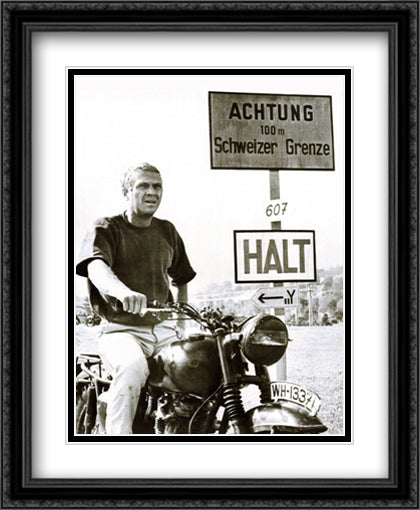 Steve McQueen 28x36 Black Ornate Wood Framed Art Print Poster with Double Matting