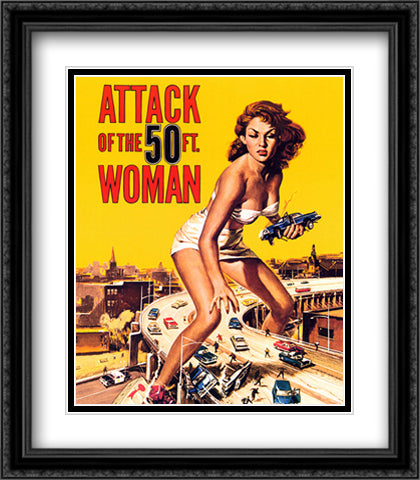 Attack Of The 50Ft Woman 28x32 Black Ornate Wood Framed Movie Poster with Double Matting