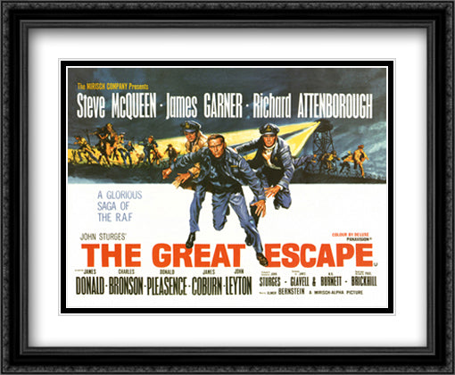 The Great Escape 34x28 Black Ornate Wood Framed Movie Poster with Double Matting