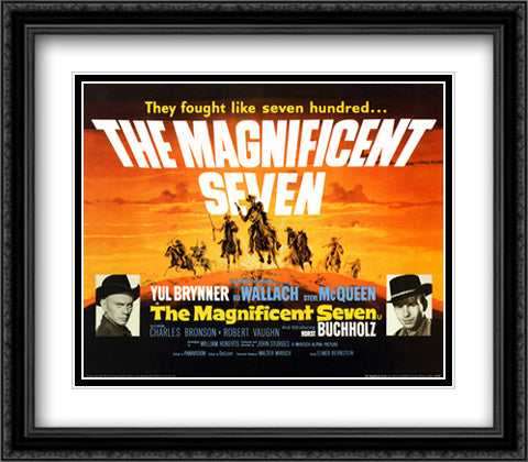 The Magnificent Seven 28x28 Black Ornate Wood Framed Movie Poster with Double Matting