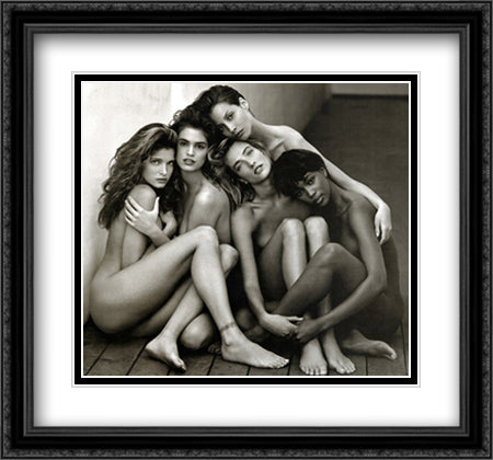 Stephanie, Cindy, Christy, Tatjana, Naomi 1989 36x28 Black Ornate Wood Framed Art Print Poster with Double Matting by Ritts, Herb