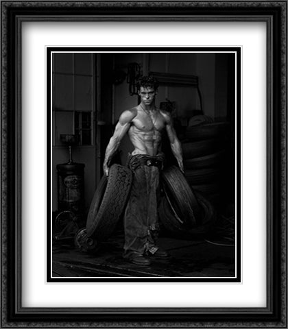 Fred with Tires 28x36 Black Ornate Wood Framed Art Print Poster with Double Matting by Ritts, Herb