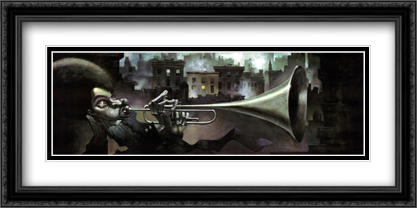 Trumpet Man 40x19 Black Ornate Wood Framed Art Print Poster with Double Matting by Bua, Justin