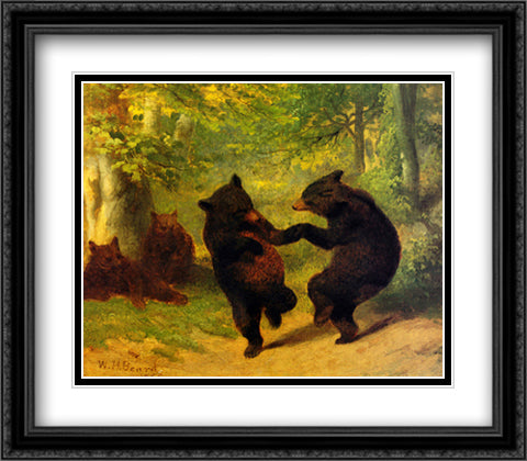 Dancing Bears 32x28 Black Ornate Wood Framed Art Print Poster with Double Matting by Beard, William