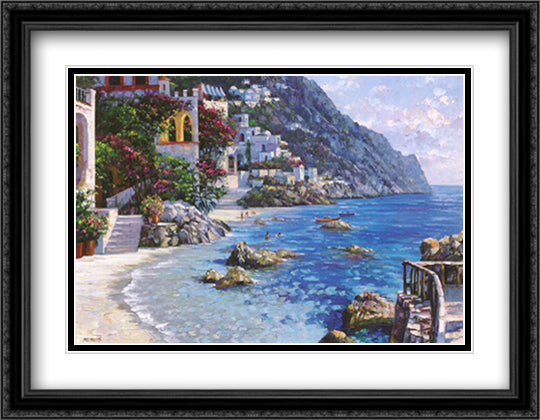 Capri del Mar 36x28 Black Ornate Wood Framed Art Print Poster with Double Matting by Behrens, Howard