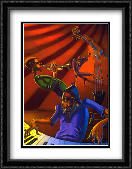 Jazz Trio 28x40 Black Ornate Wood Framed Art Print Poster with Double Matting by Bua, Justin