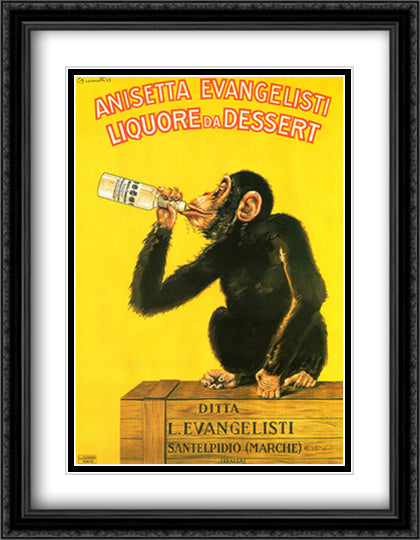 Anisetta Monkey 28x38 Black Ornate Wood Framed Art Print Poster with Double Matting