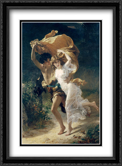 The Storm 28x40 Black Ornate Wood Framed Art Print Poster with Double Matting by Cot, Pierre Auguste