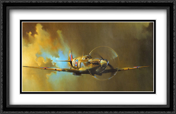 Spitfire / World War II Fighter Plane 40x26 Black Ornate Wood Framed Art Print Poster with Double Matting by Clark, Barrie