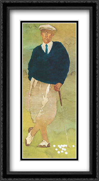 Vintage Male Golfer 22x39 Black Ornate Wood Framed Art Print Poster with Double Matting by Forbes, Bart