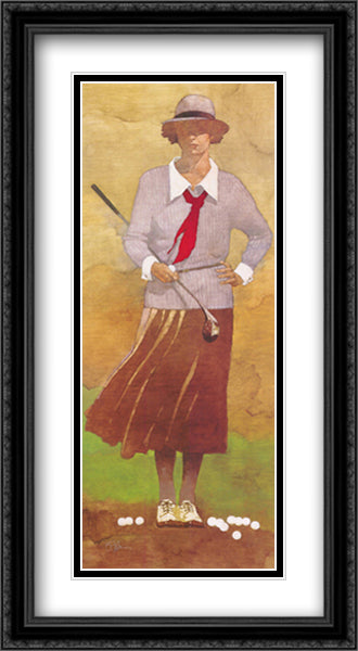 Vintage Woman Golfer 22x39 Black Ornate Wood Framed Art Print Poster with Double Matting by Forbes, Bart