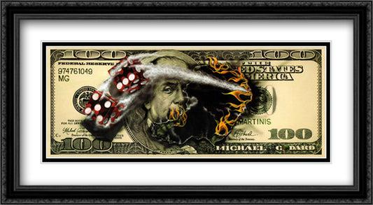 $100 Bill with Dice 40x20 Black Ornate Wood Framed Art Print Poster with Double Matting by Godard, Michael