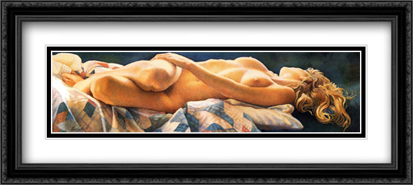 Reclining Nude 40x18 Black Ornate Wood Framed Art Print Poster with Double Matting by Hanks, Steve