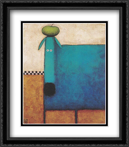Turquoise Dog with Apple 28x36 Black Ornate Wood Framed Art Print Poster with Double Matting by Kessler, Daniel