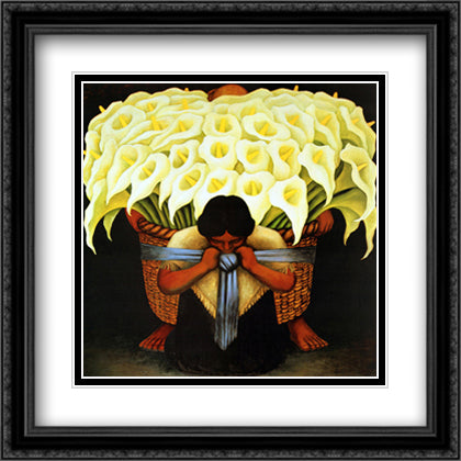 El Vendedor De Alcatraces 28x28 Black Ornate Wood Framed Art Print Poster with Double Matting by Rivera, Diego