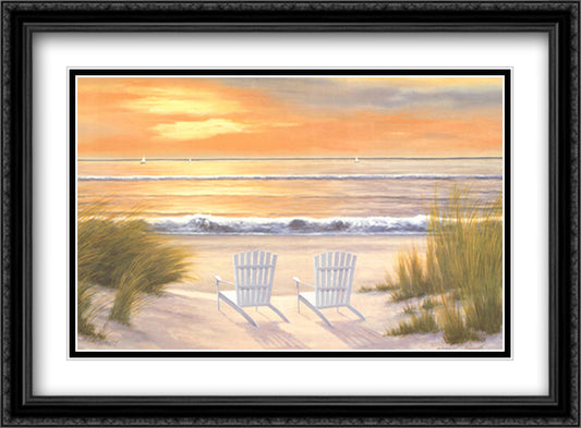 Paradise Sunset 40x28 Black Ornate Wood Framed Art Print Poster with Double Matting by Romanello, Diane