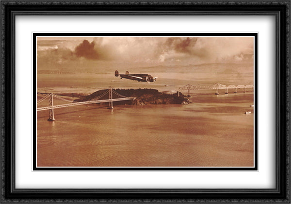 Amelia Earhart in Flight 40x28 Black Ornate Wood Framed Art Print Poster with Double Matting by American History
