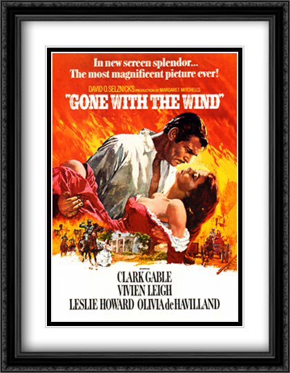Gone with the Wind 28x36 Black Ornate Wood Framed Movie Poster with Double Matting