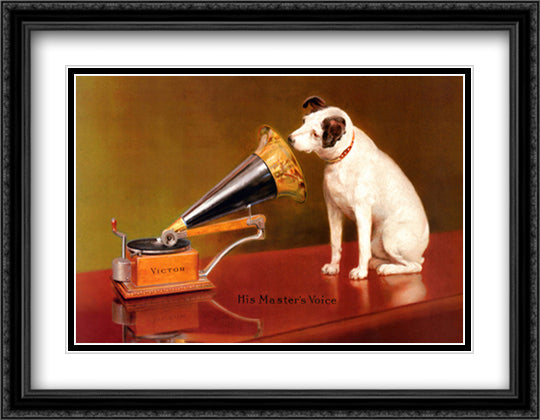 His Master's Voice 40x28 Black Ornate Wood Framed Art Print Poster with Double Matting
