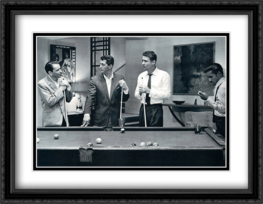 Rat Pack Playing Pool 36x28 Black Ornate Wood Framed Movie Poster with Double Matting