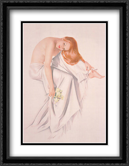 Jeanne 28x40 Black Ornate Wood Framed Art Print Poster with Double Matting by Vargas, Alberto