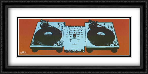 Turntables 40x16 Black Ornate Wood Framed Art Print Poster with Double Matting by Steez