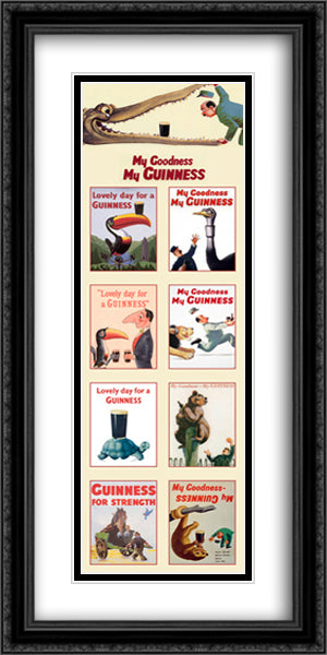 Guinness: Collage 16x40 Black Ornate Wood Framed Art Print Poster with Double Matting