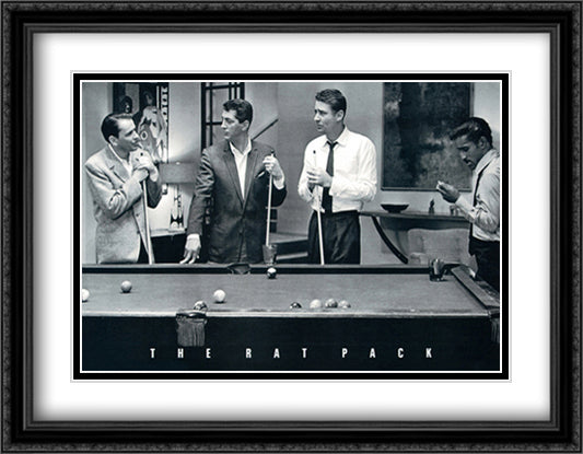 Rat Pack-Shooting Pool 40x28 Black Ornate Wood Framed Art Print Poster with Double Matting