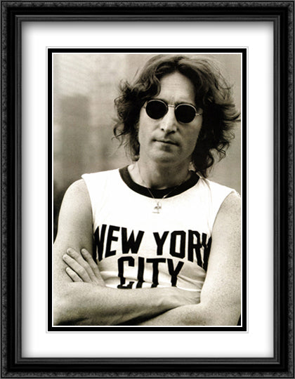 John Lennon: NYC T-Shirt 28x40 Black Ornate Wood Framed Art Print Poster with Double Matting