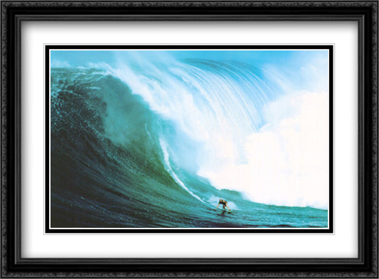 Riding Giants - Laird Hamilton 40x28 Black Ornate Wood Framed Art Print Poster with Double Matting