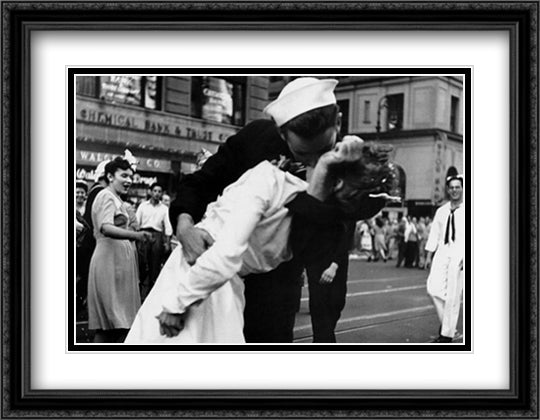 Kiss the War Goodbye 28x36 Black Ornate Wood Framed Art Print Poster with Double Matting