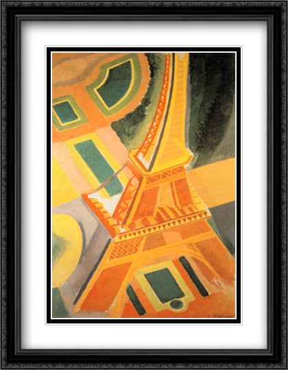 Eiffel Tower 28x40 Black Ornate Wood Framed Art Print Poster with Double Matting