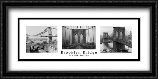 Brooklyn Bridge 40x16 Black Ornate Wood Framed Art Print Poster with Double Matting