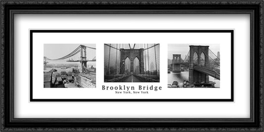 Brooklyn Bridge 40x16 Black Ornate Wood Framed Art Print Poster with Double Matting