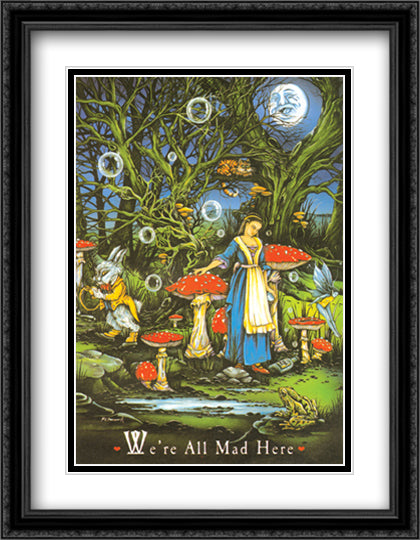 Were All Mad Here 28x38 Black Ornate Wood Framed Art Print Poster with Double Matting