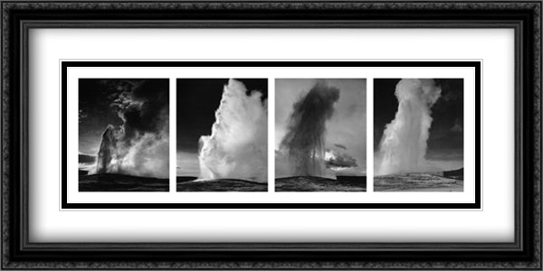 Old Faithful Geyser, Yellowstone National Park, Wyoming, 1942 (embossed) 40x24 Black Ornate Wood Framed Art Print Poster with Double Matting by Adams, Ansel