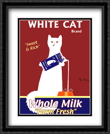 White Cat 26x34 Black Ornate Wood Framed Art Print Poster with Double Matting by Bailey, Ken