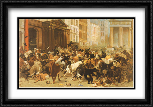 The Bulls and Bears in the Market, c.1879 40x28 Black Ornate Wood Framed Art Print Poster with Double Matting by Beard, William