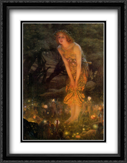 Midsummer Eve 36x28 Black Ornate Wood Framed Art Print Poster with Double Matting by Hughes, Edward Robert