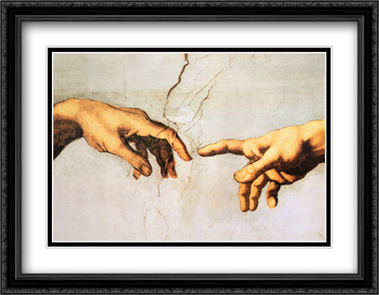 The Creation of Adam (detail) 40x28 Black Ornate Wood Framed Art Print Poster with Double Matting by Michelangelo