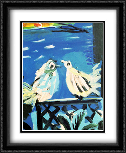 The Pigeons, Cannes, 1957 (detail) 28x34 Black Ornate Wood Framed Art Print Poster with Double Matting by Picasso, Pablo