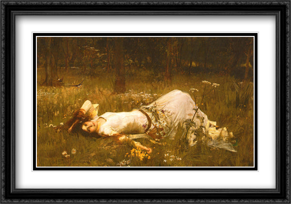 Ophelia, 1st exhibited 1889 40x28 Black Ornate Wood Framed Art Print Poster with Double Matting by Waterhouse, John William