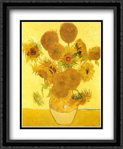 Sunflowers on Gold, 1888 28x34 Black Ornate Wood Framed Art Print Poster with Double Matting by Van Gogh, Vincent